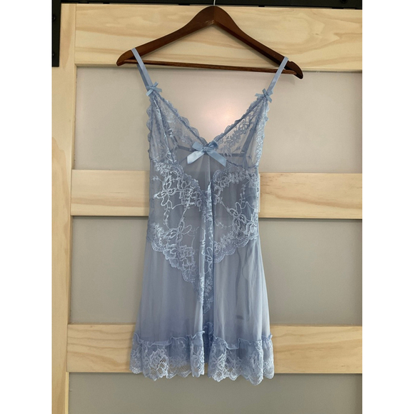 Oh La La Cheri Blue Lace Babydoll Lingerie Set | Size Large | Sheer Nightie Set - Picture 1 of 6